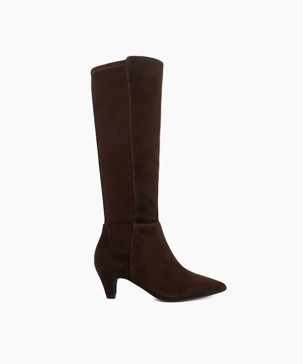 Sera Brown - Wide Fit Knee High Kitten Heel Boots