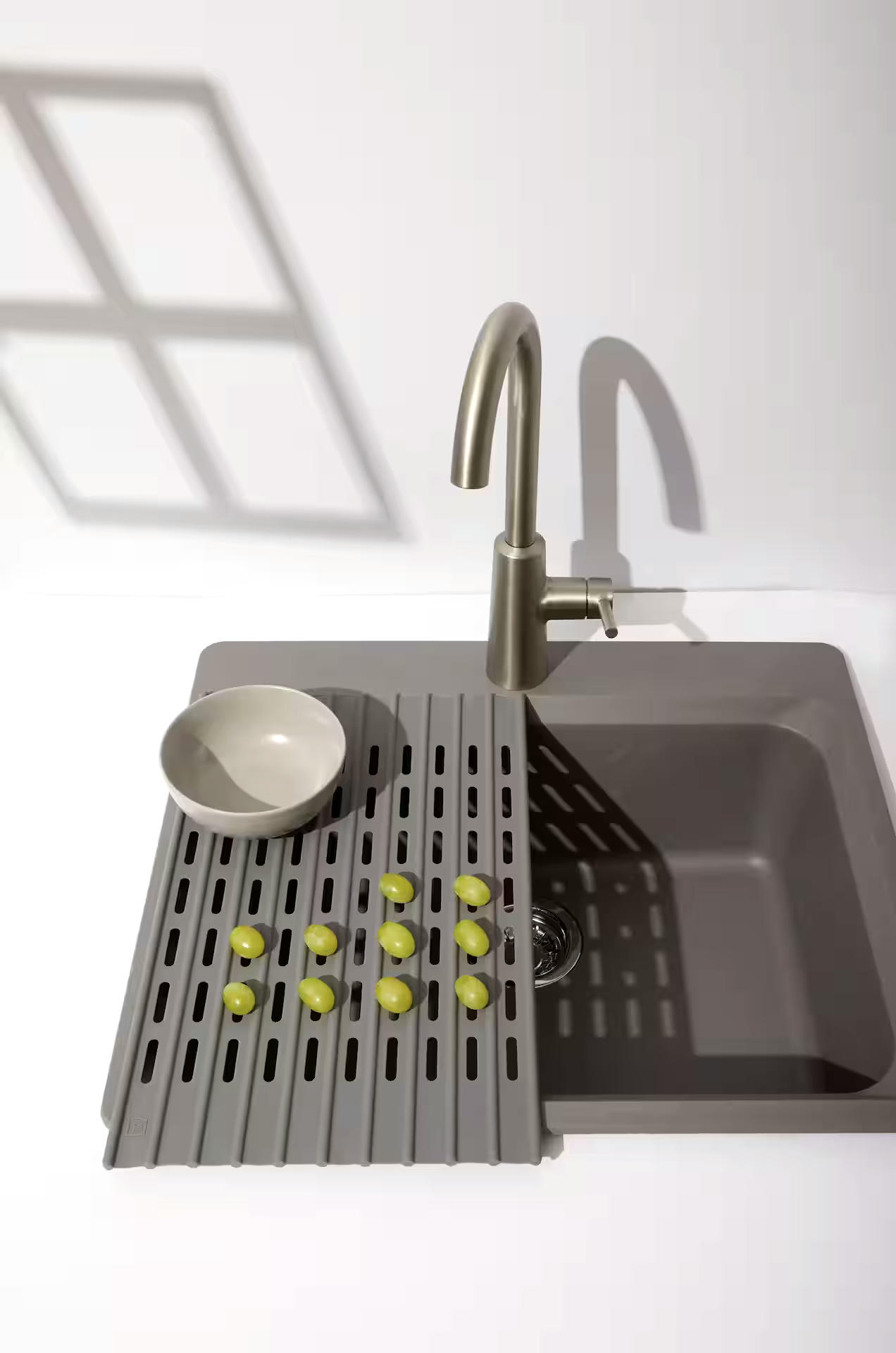 Type A Flex Silicone Roll-Up Over-The-Sink Dish Drying/Draining Mat, Grey, 12 x 18.5-in