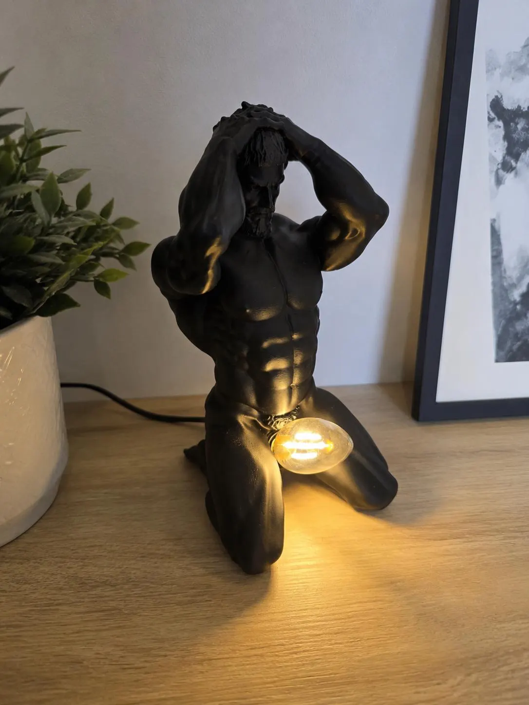 3D Printed Male Figure Table Lamp, Modern Sculpture Light, Artistic Desk Decor