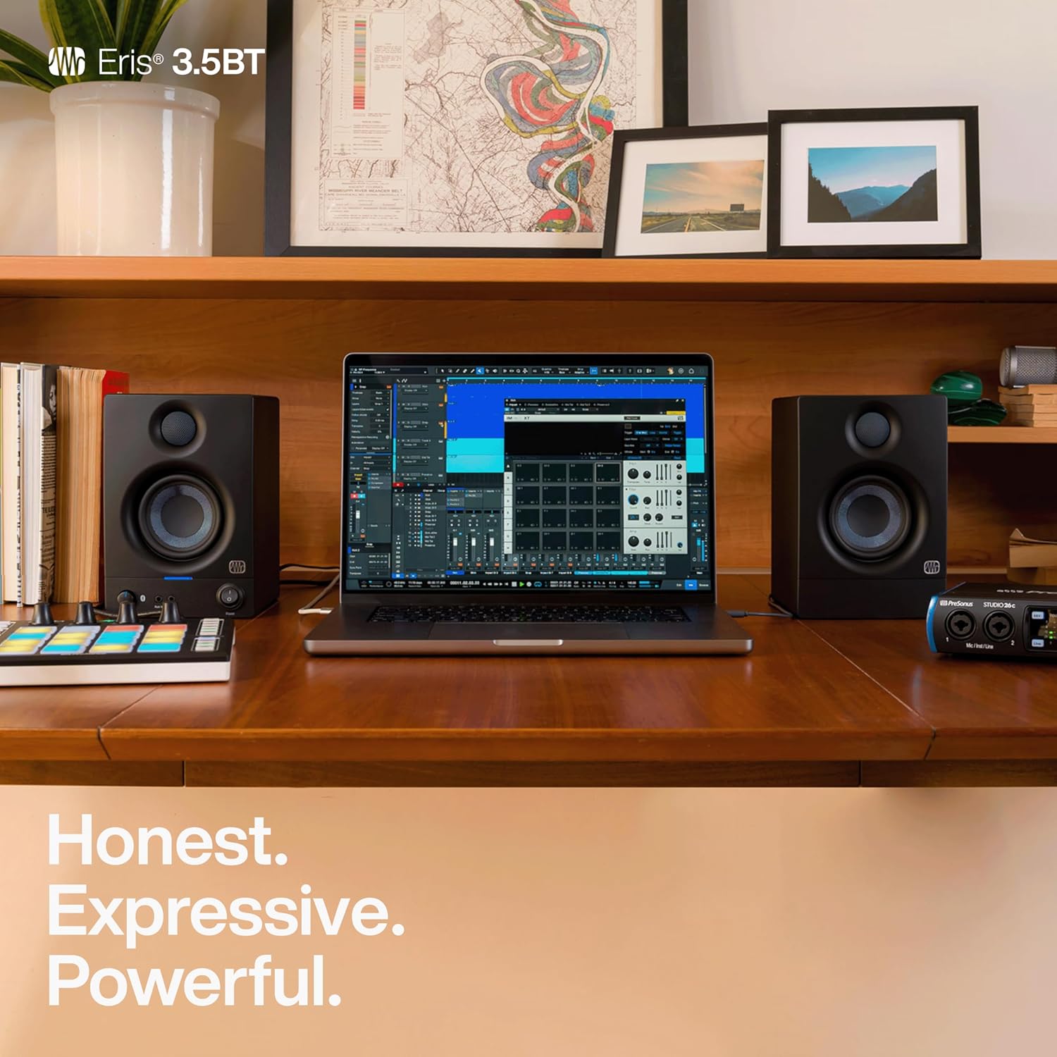 PreSonus Eris 3.5BT Studio Monitors, Pair — 3.5 Inch Powered Bookshelf Speakers, Stereo, Desktop Computer, Near Field Music Production, Audio Mixing Recording