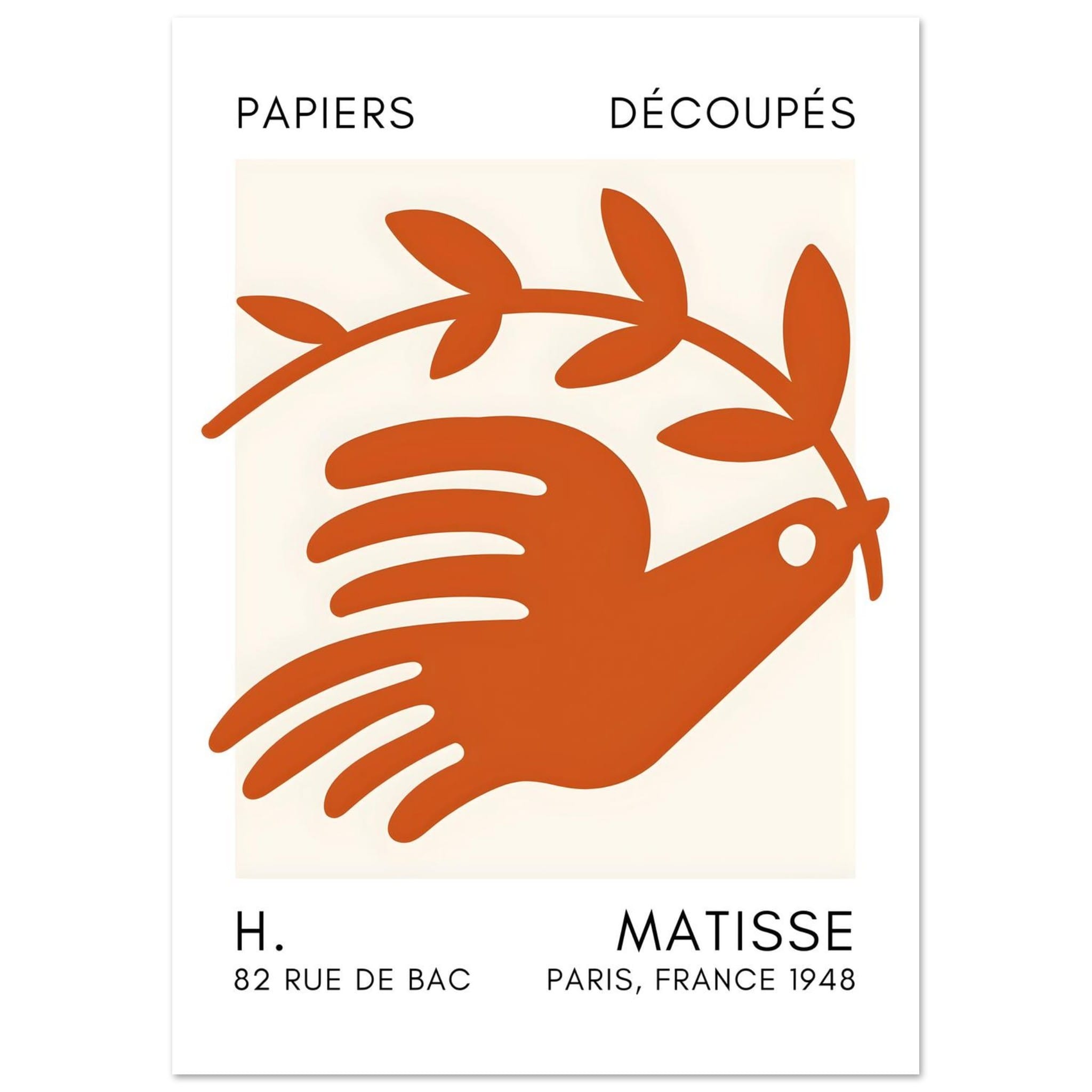 Artfulprints Poster Matisse – Peace dove orange  - A4 21x29.7 cm - Oranje