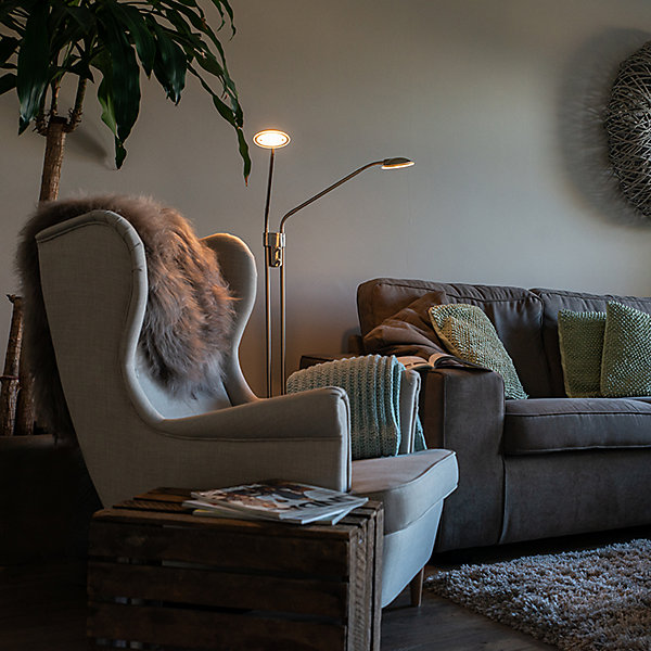Lampadaire moderne en acier avec liseuse avec LED - Eva