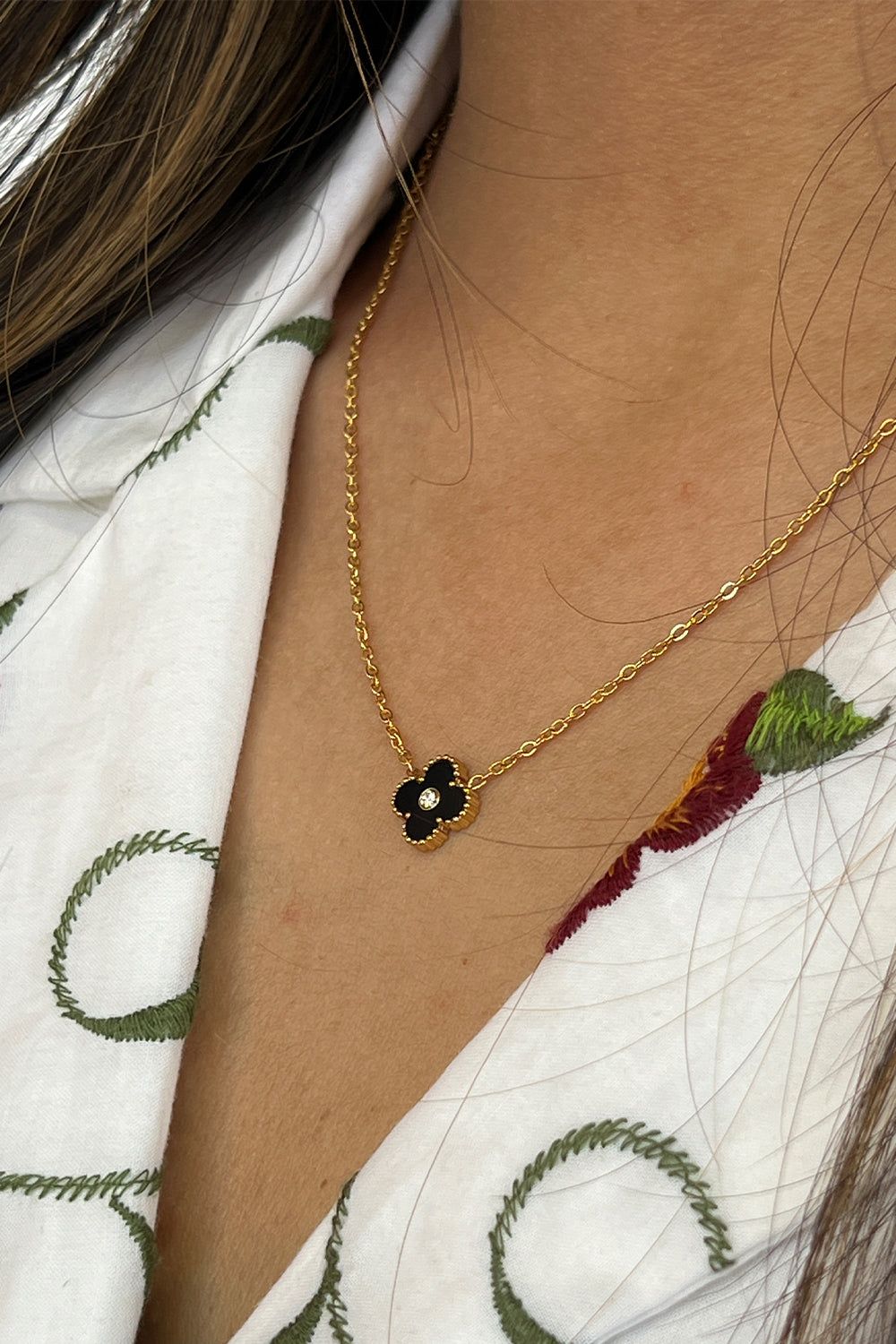SVNX Clover Necklace in Gold Black - Gift Boxed