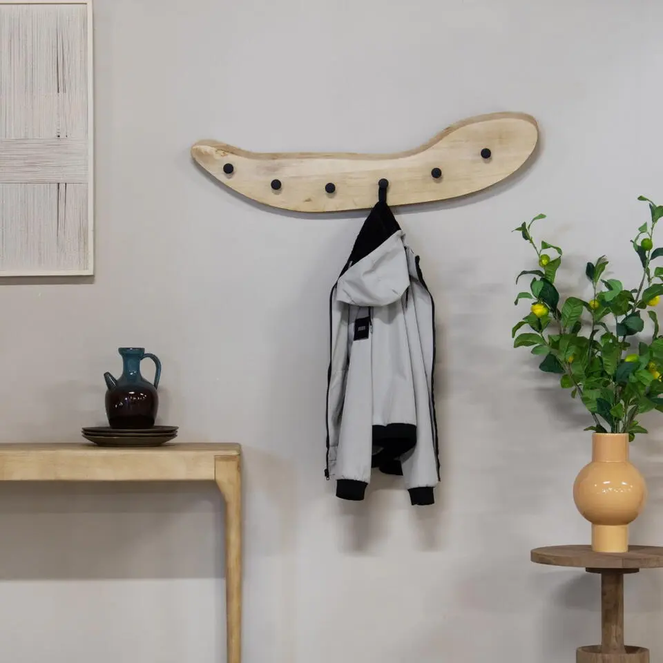 kapstok Naturel Mangohout - 6 Haken - 100x4x24cm - Mirthe