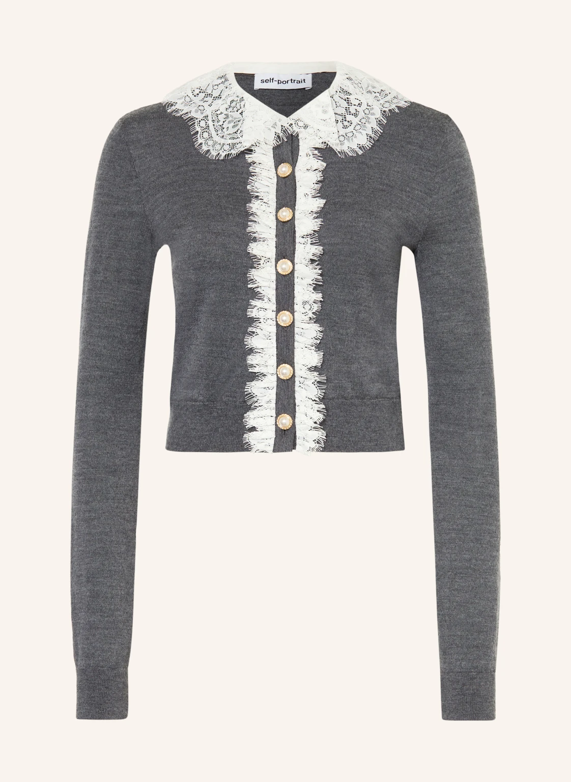 self-portrait Strickjacke mit Schmucksteinen und Spitze