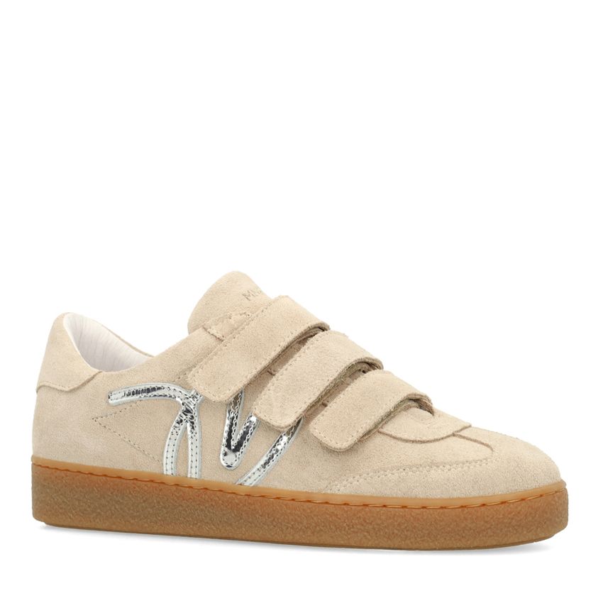 Manfield Beige suède sneakers met klittenband