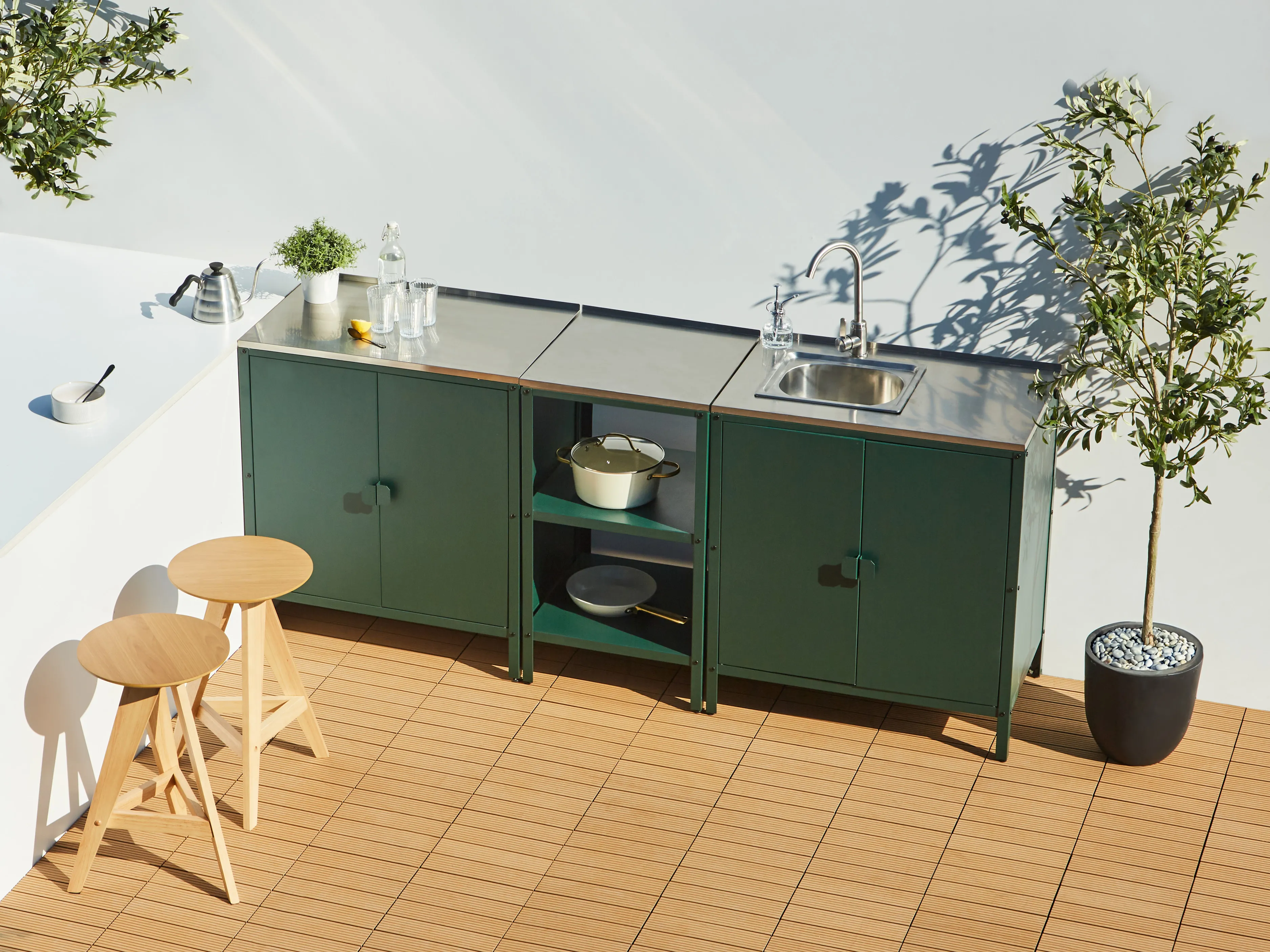 3 Piece Outdoor Kitchen Set with Sink VILAMA Metal Green