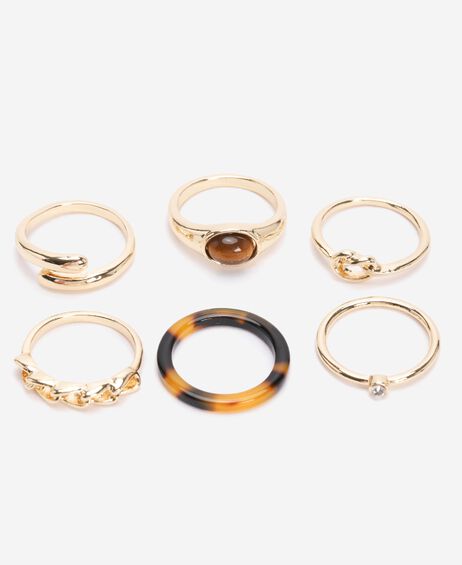 Womens 6pk Gold Resin Rings