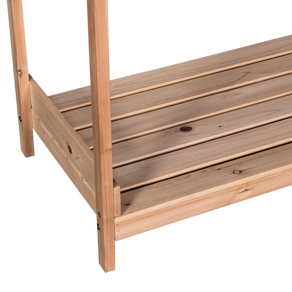 Outsunny Outdoor Garden Potting Bench, Wooden Workstation Table w/ Drawer, Hooks, Open Shelf, Lower Storage and Lattice Back