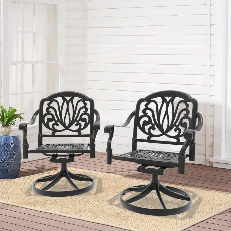 Black Swivel Aluminum Patio Outdoor Dining Chair (2-Pack)