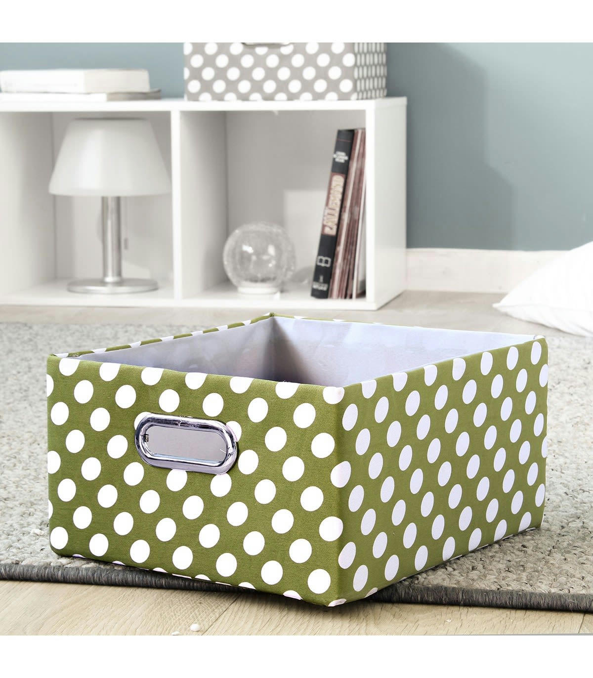 - Tiroir tissu vert pois blanc