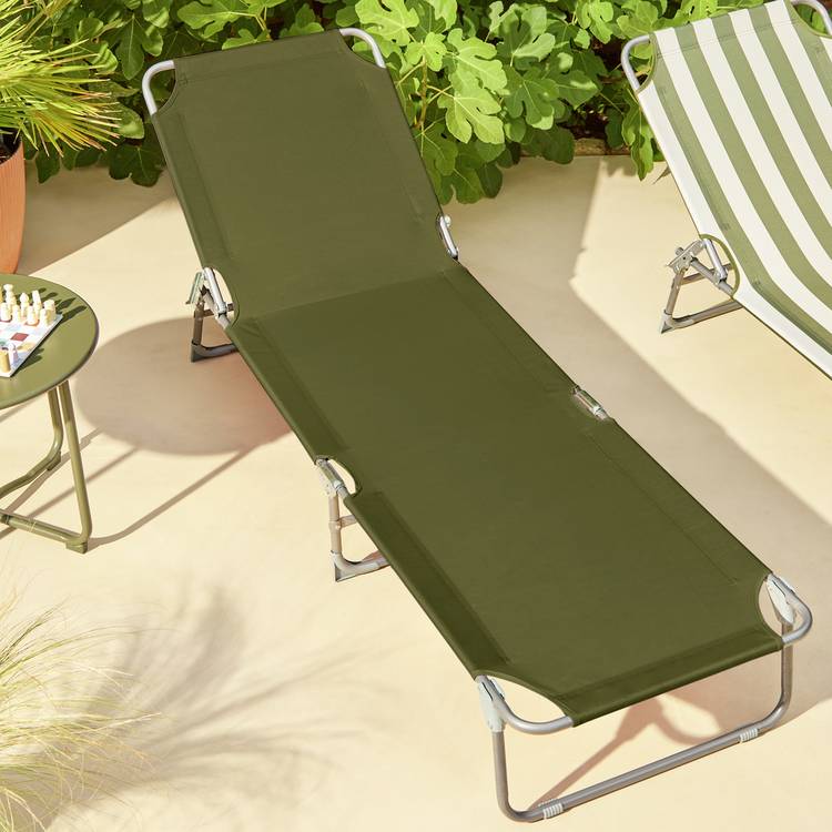 Habitat Folding Metal Sun Lounger - Green