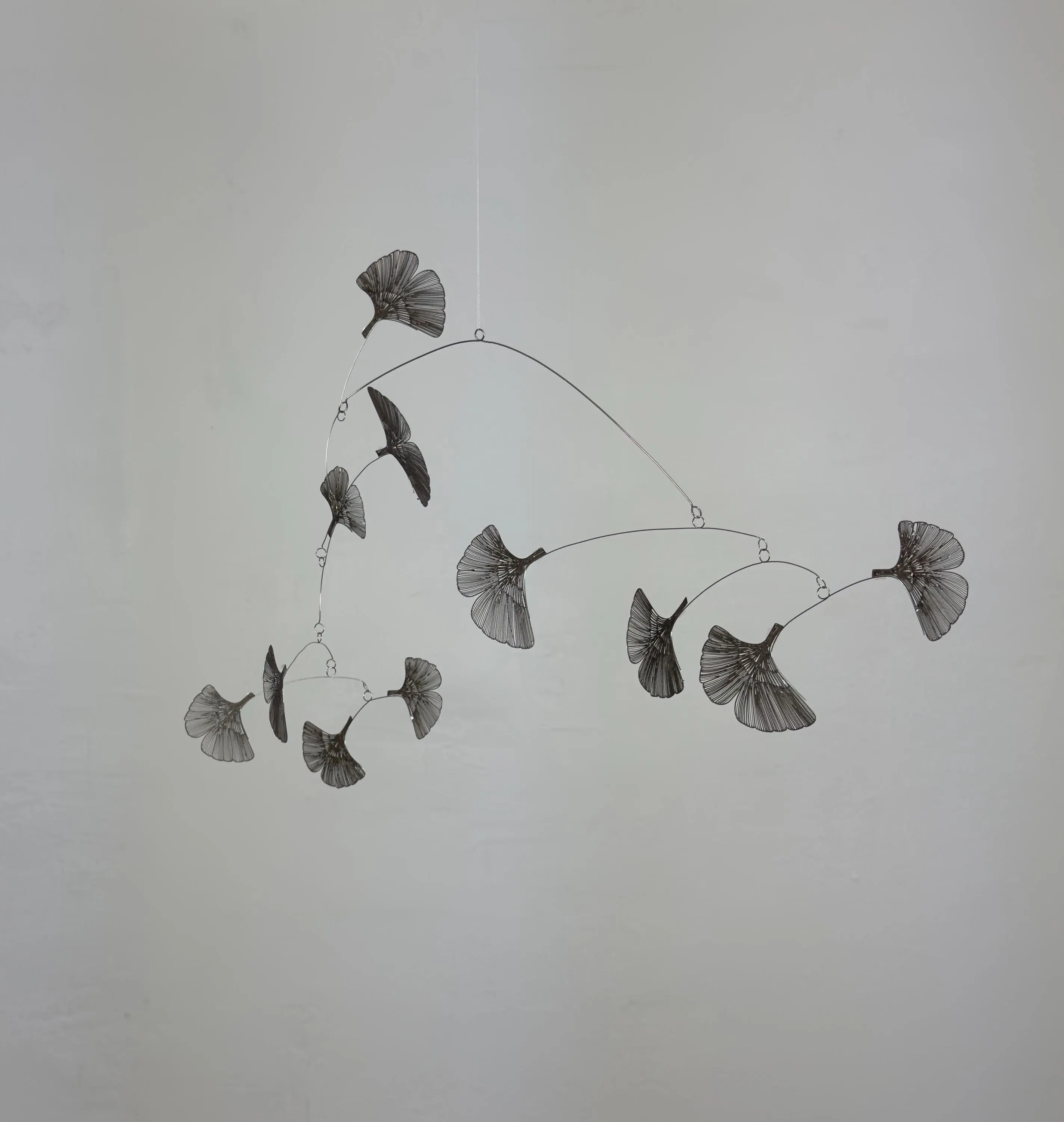 Modern Hanging Mobile Delicate Black Gingko Lightweight Kinetic Sculpture Serenity Mobiles 15 x 11