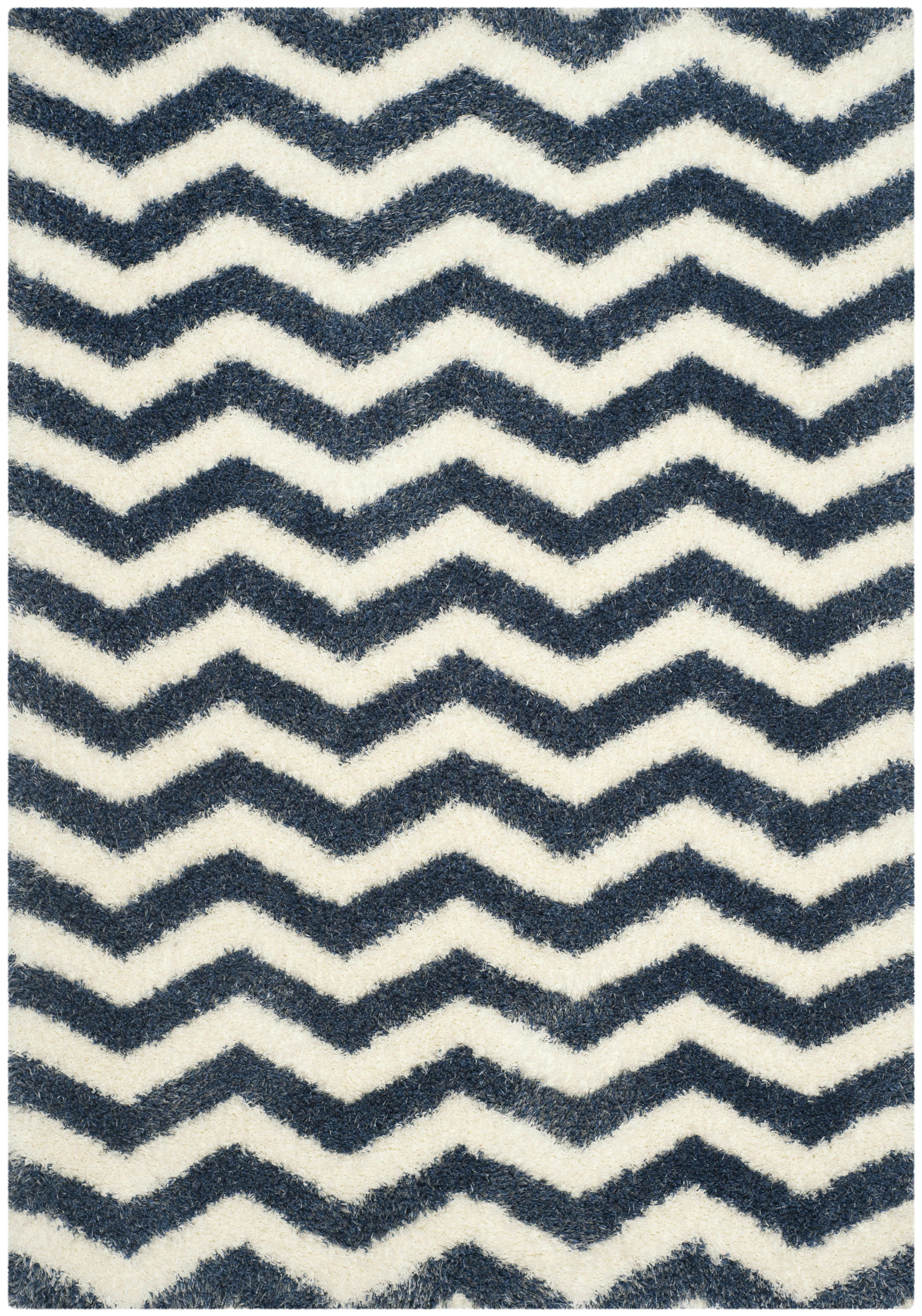 MONTREAL SHAG - Tapis de salon interieur en  ivoire & bleu, 122 x 183 cm