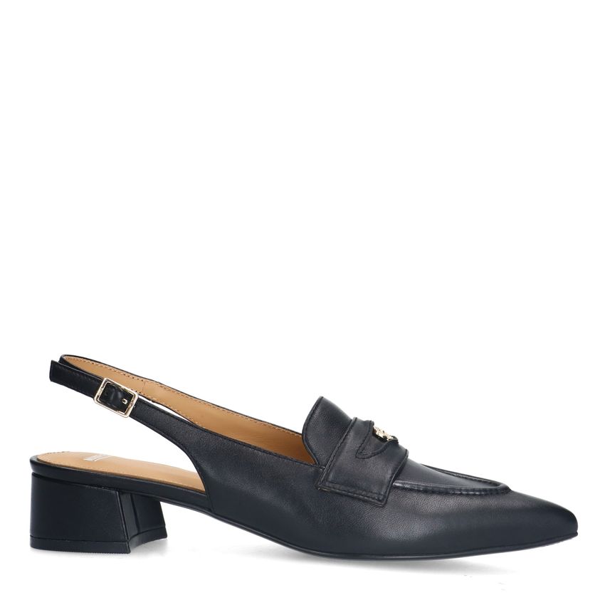 Manfield Zwarte leren slingbacks