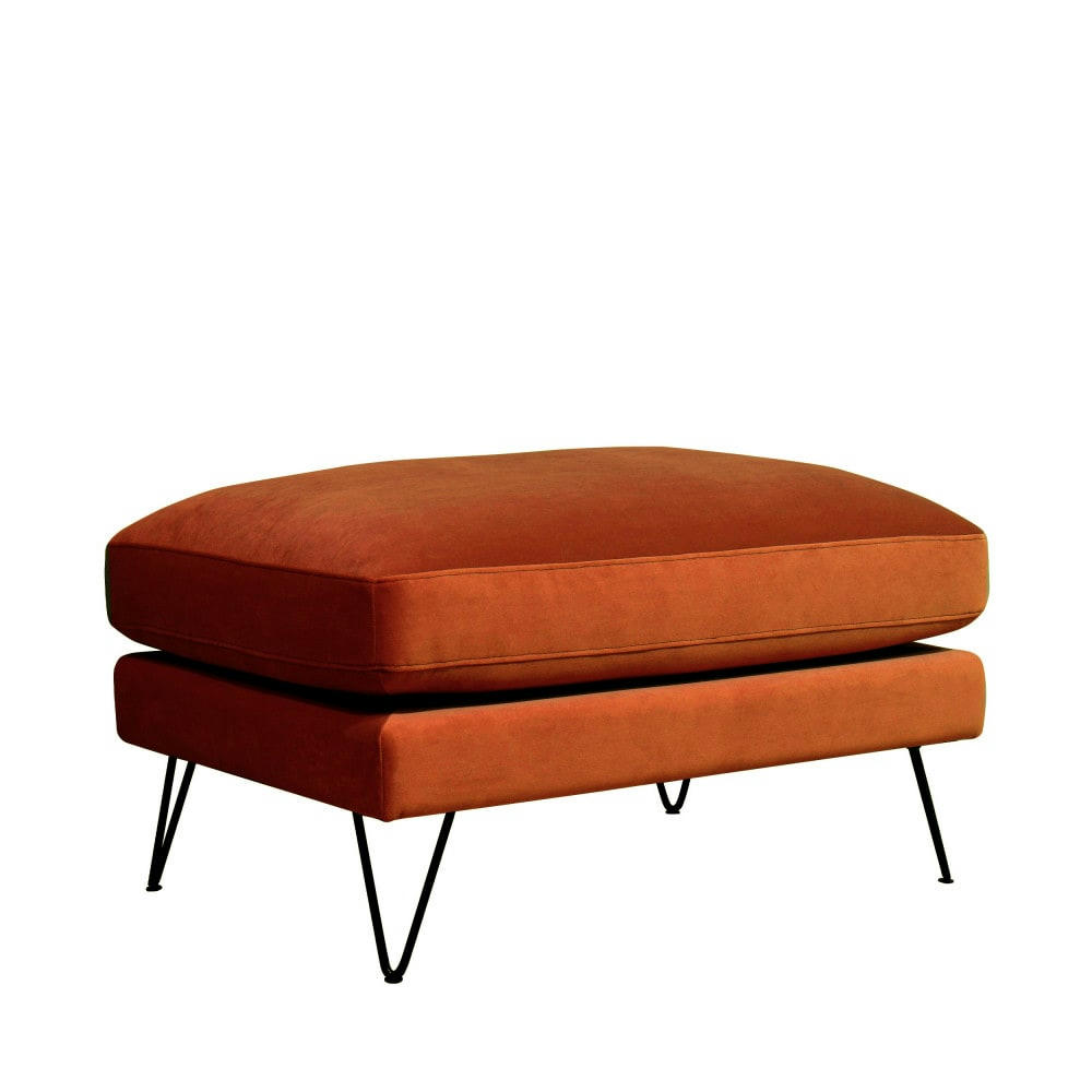 VILLABON - Pouf en velours pieds épingles noirs rouille
