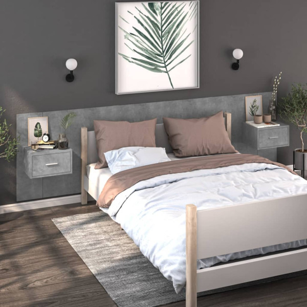 2x Szafka Nocna Stolik Szara z Szufladą Wisząca Do Sypialni 48,5x32,5x80 cm