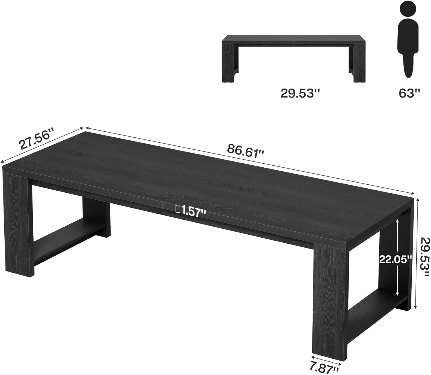 Tribesigns 86.61-Inch Dining Table for 6-8 People, Narrow Long Modern Kitchen Table with Pedestal Base, Farmhouse Extra Long Rectangular Dining Room Furniture, 27.56 x 86.61 x 29.53 Inches, Black