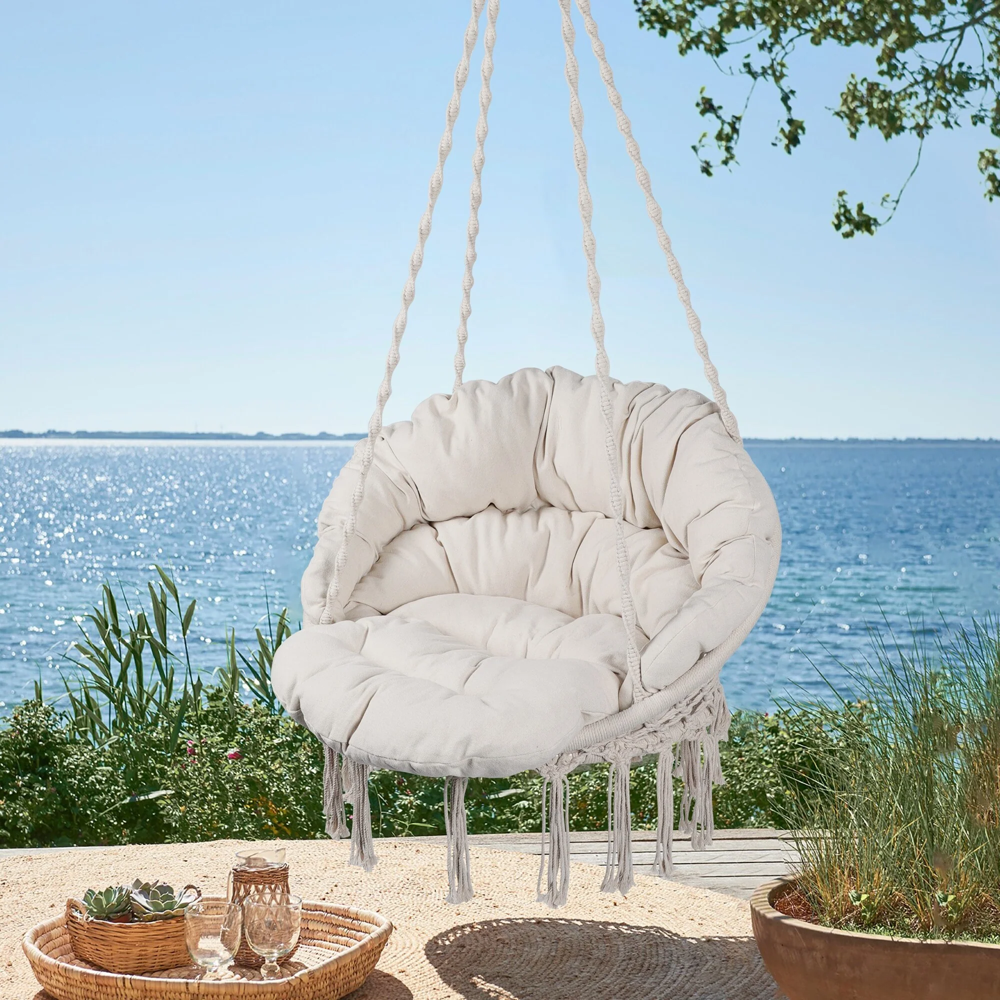 Cotton Macrame Hammock Chair with Cushion