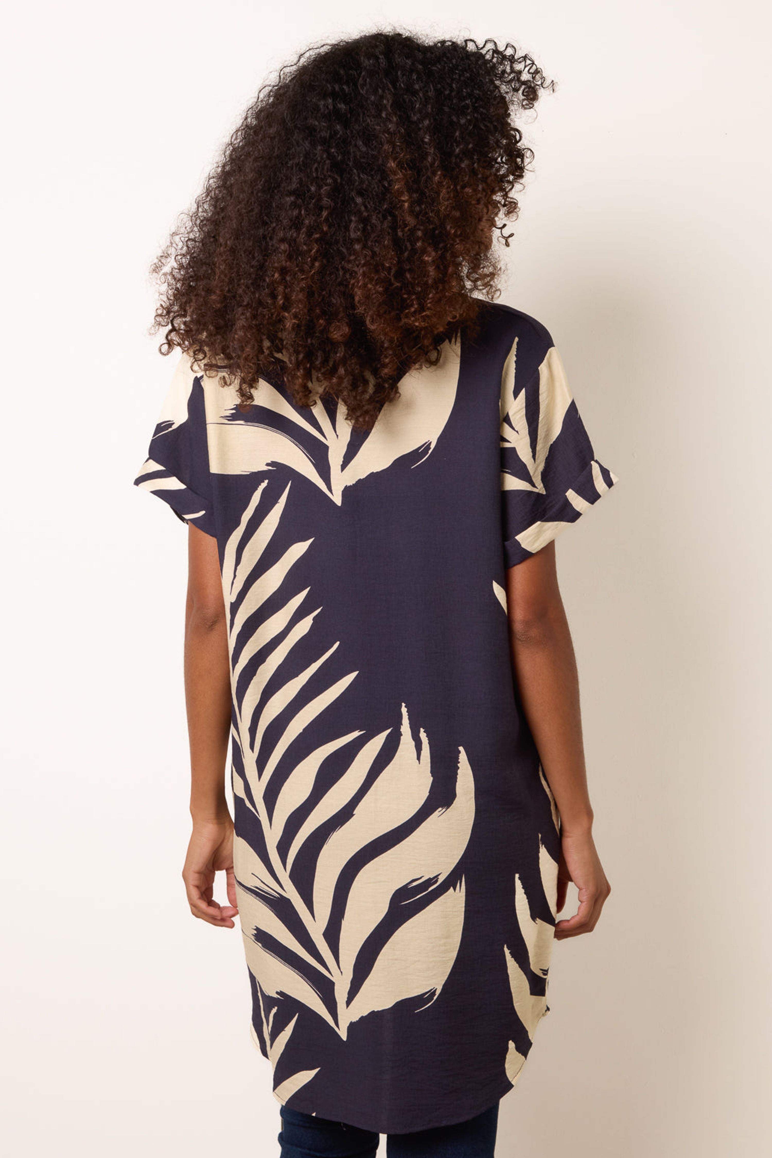 Blue Vanilla Navy Palm Print Tunic Top
