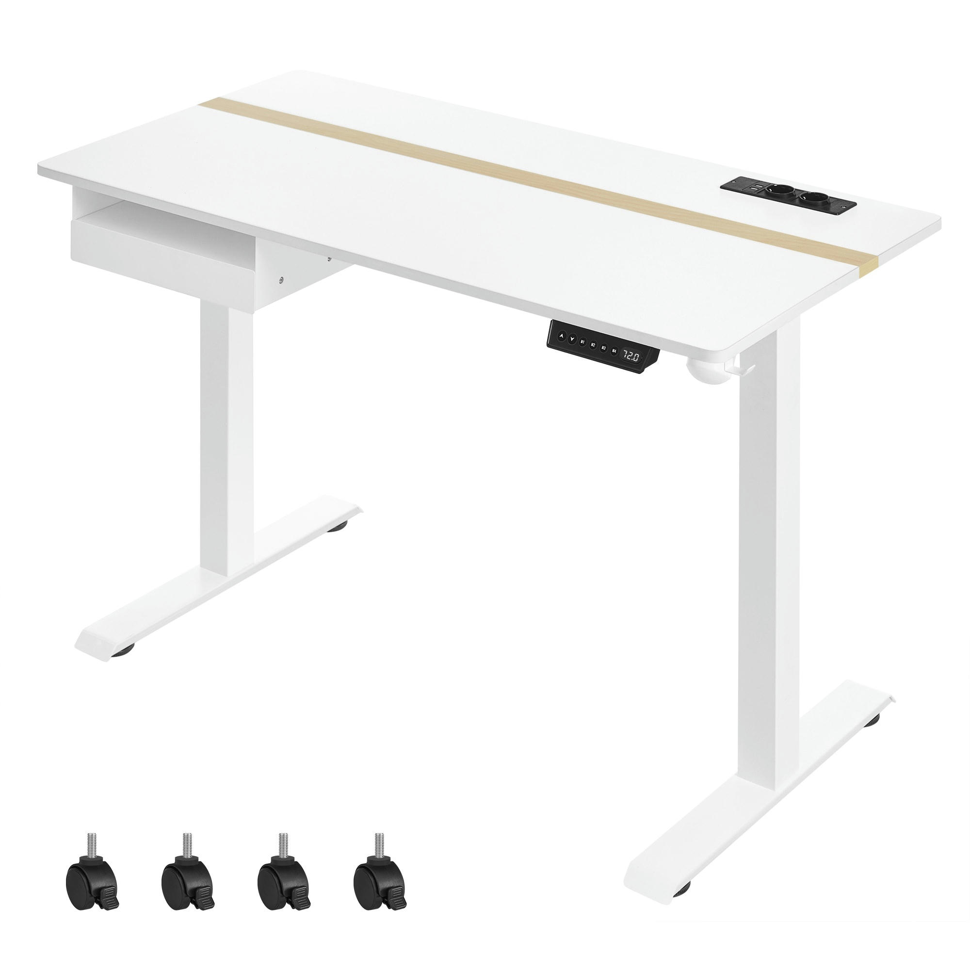 - Bureau assis-debout électrique effet bois blanc