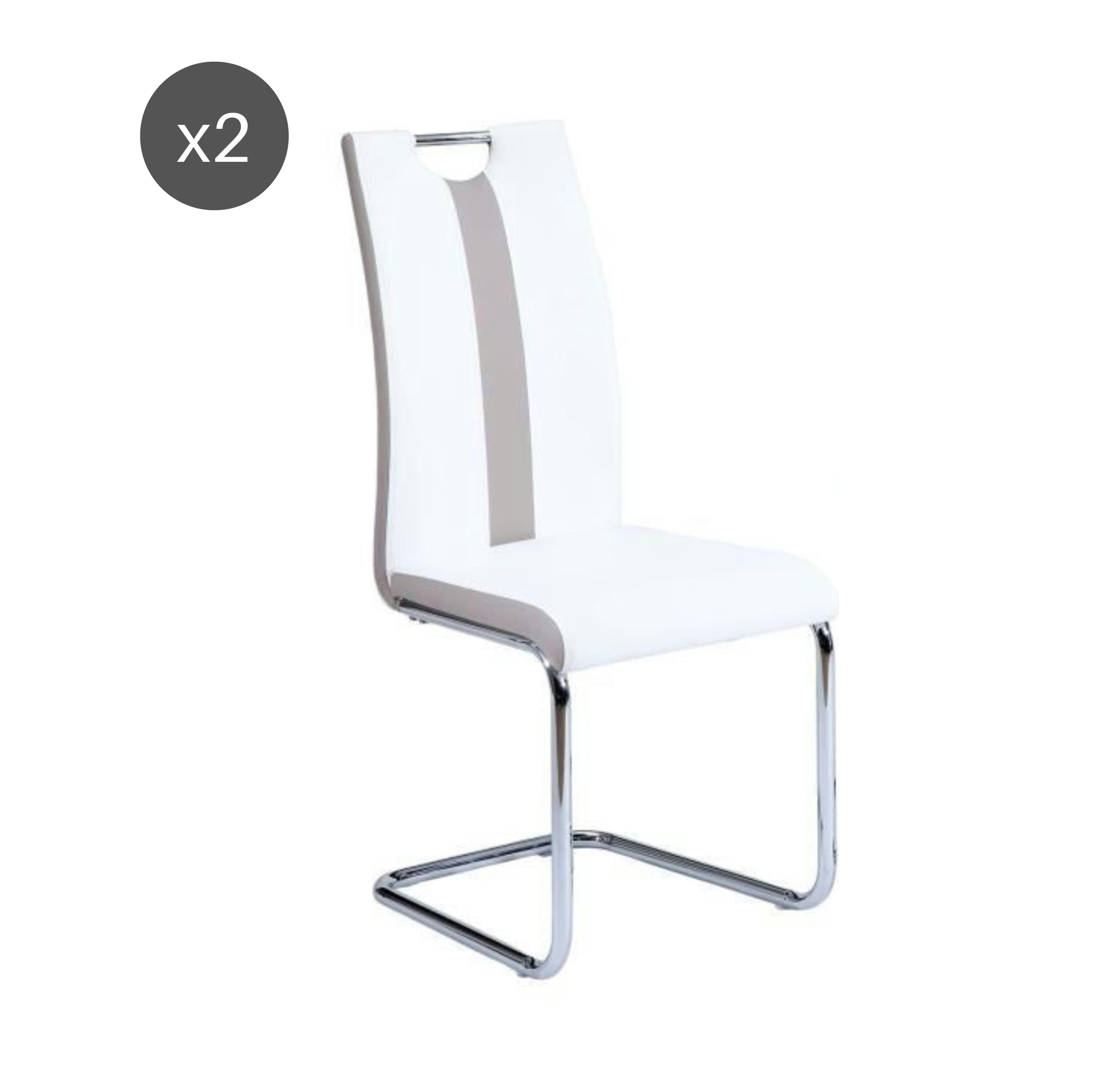 JADE - Lot de 2 chaises   simili blanc pieds métal chromé
