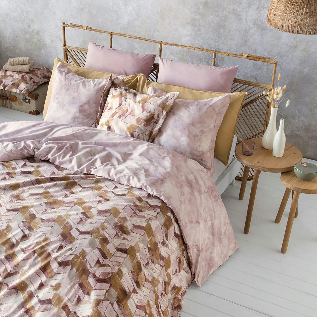 NUNET HDC - Housse de couette réversible en percale de coton 200x200 cm marron