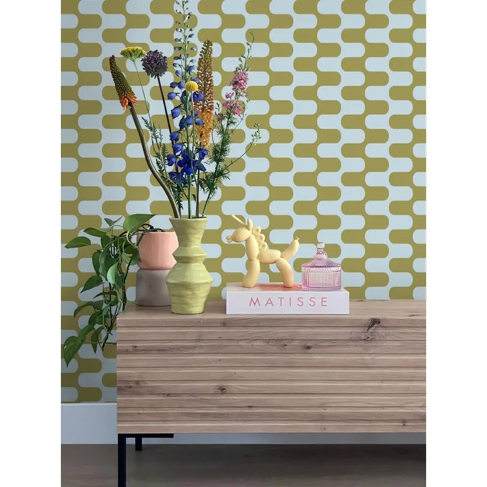 ESTAhome behang golvende lijnen groen en blauw - 50 x 900 cm