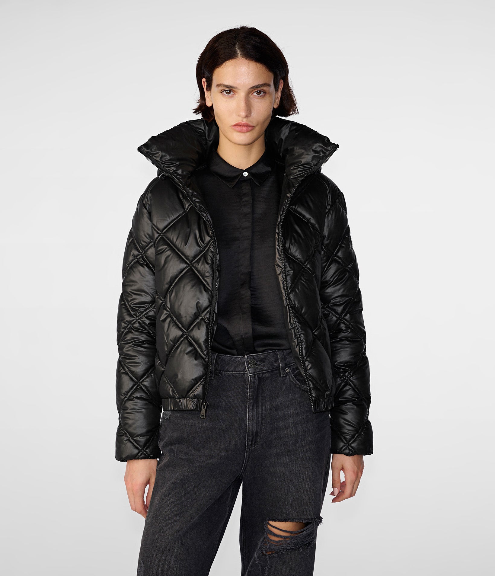 Short Zip Puffer With Attached Hood