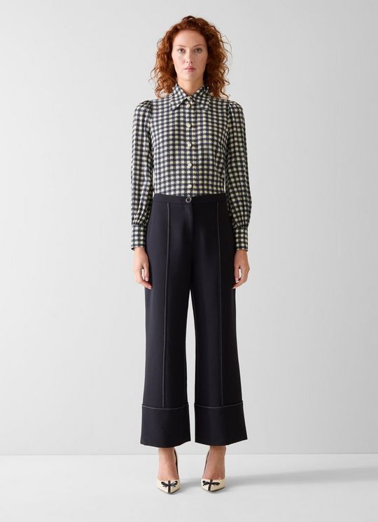 Sonya NavyGingham Printed Silk Blouse