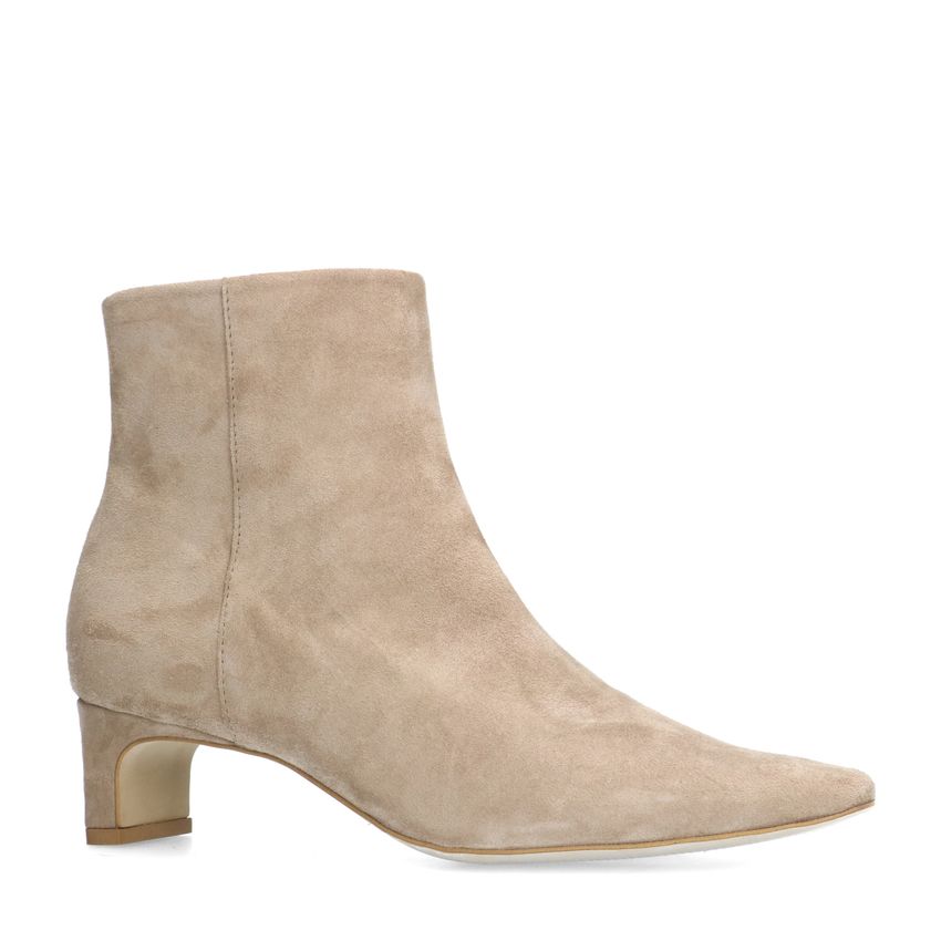 Manfield Beige suède enkellaarsjes met hak