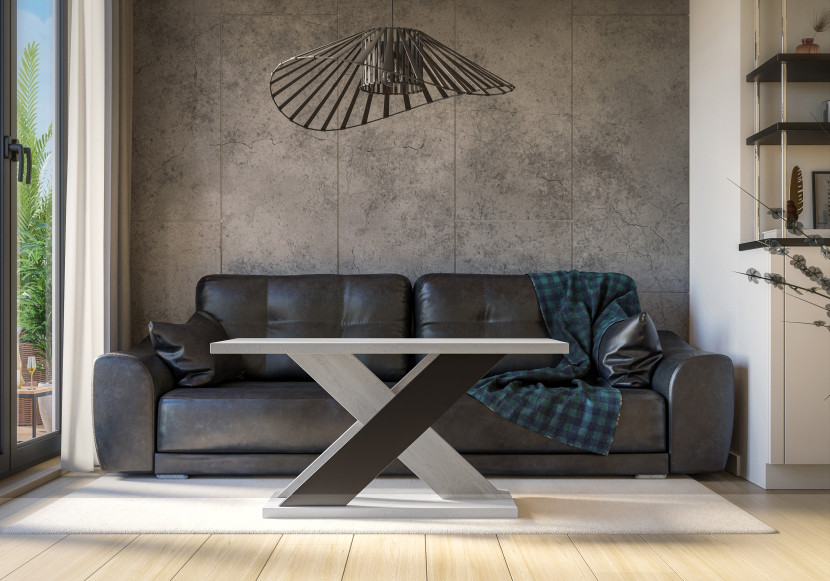 Ława kawowa dekor betonu, czarny mat 110x70 cm XARA MINI nowoczesny stolik