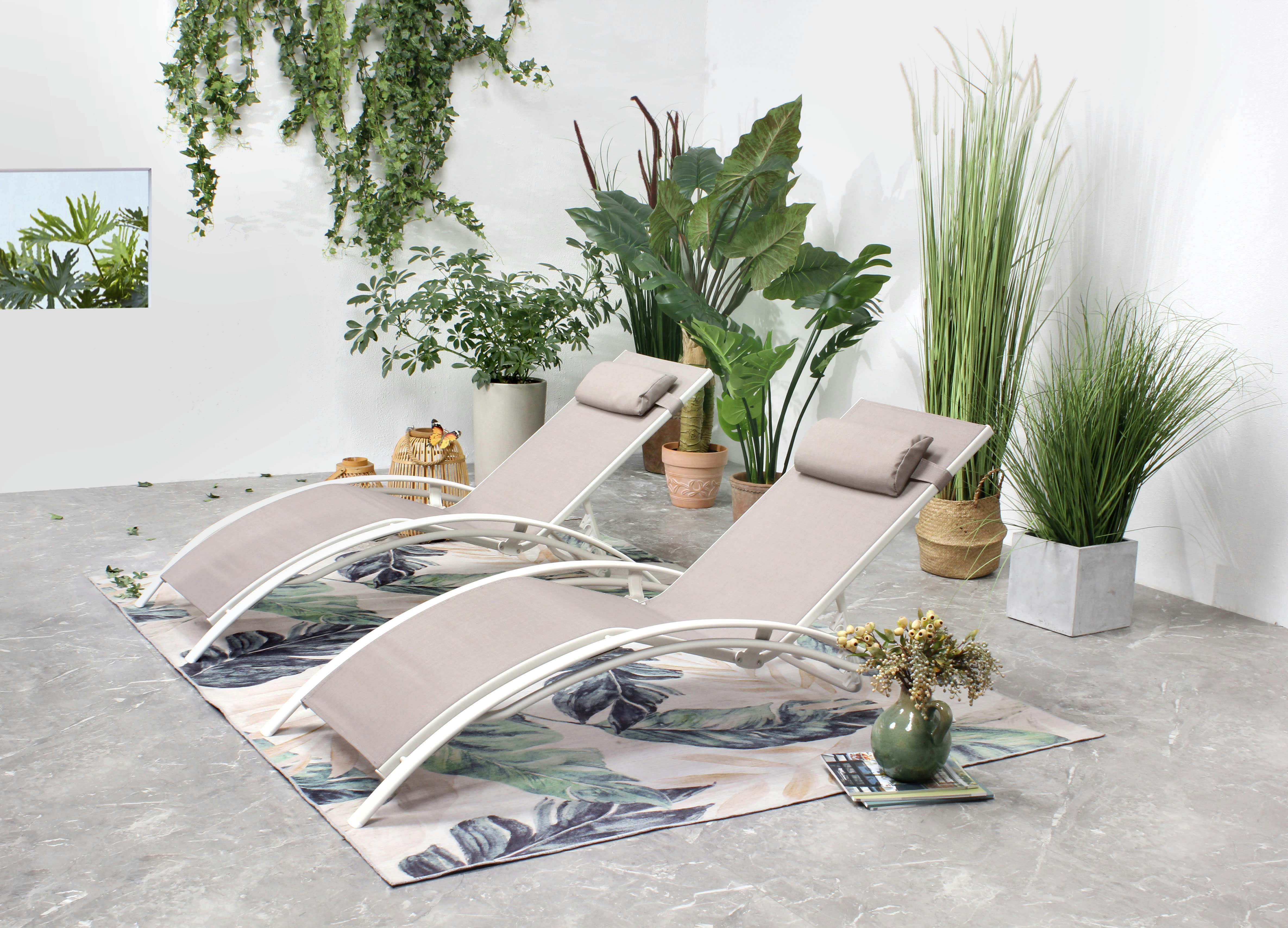 BAHIA - Lot de 2 transats empilables et ajustables taupe