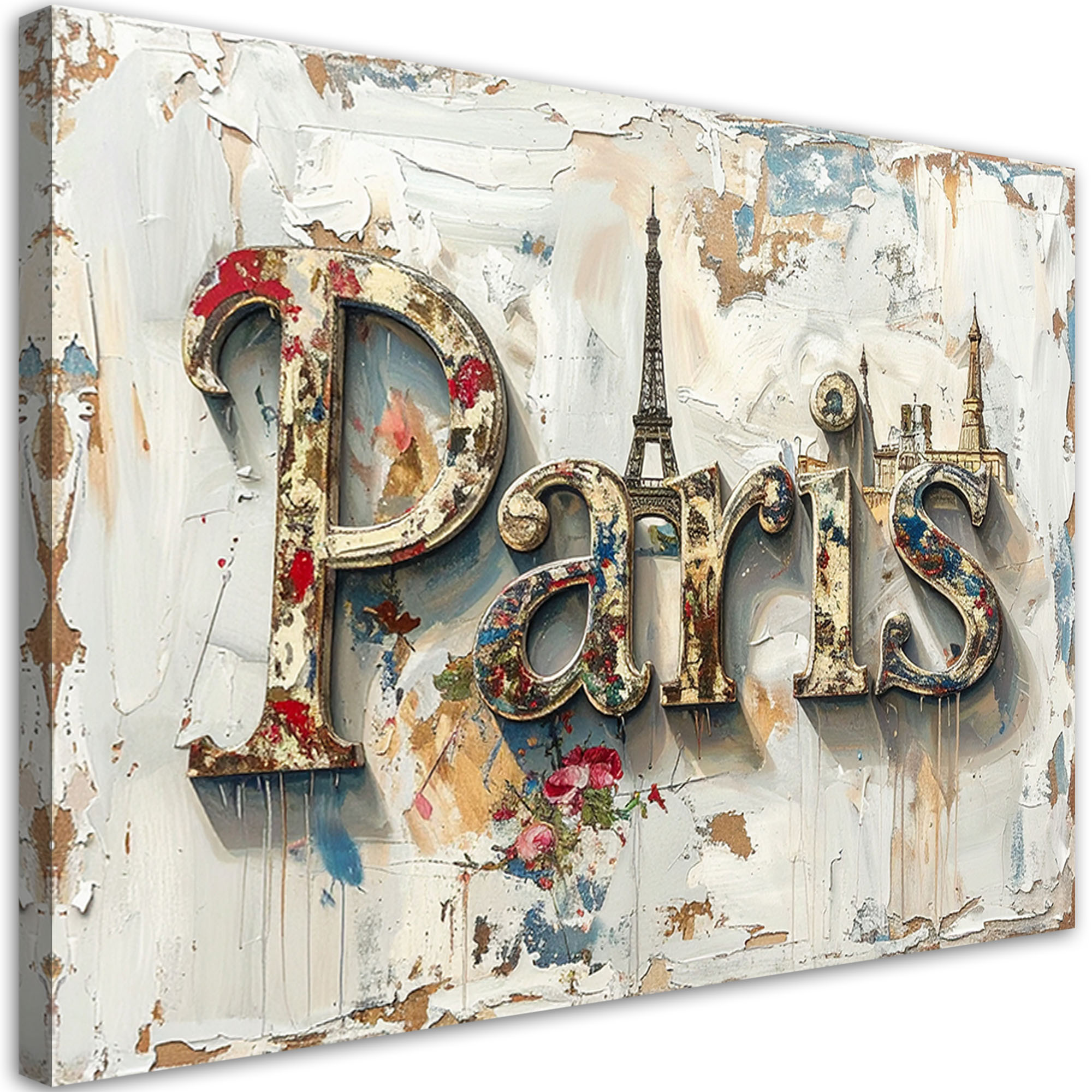 Obraz do salonu biura loftu, Napis Paryż Shabby Chic Vintage 30x20