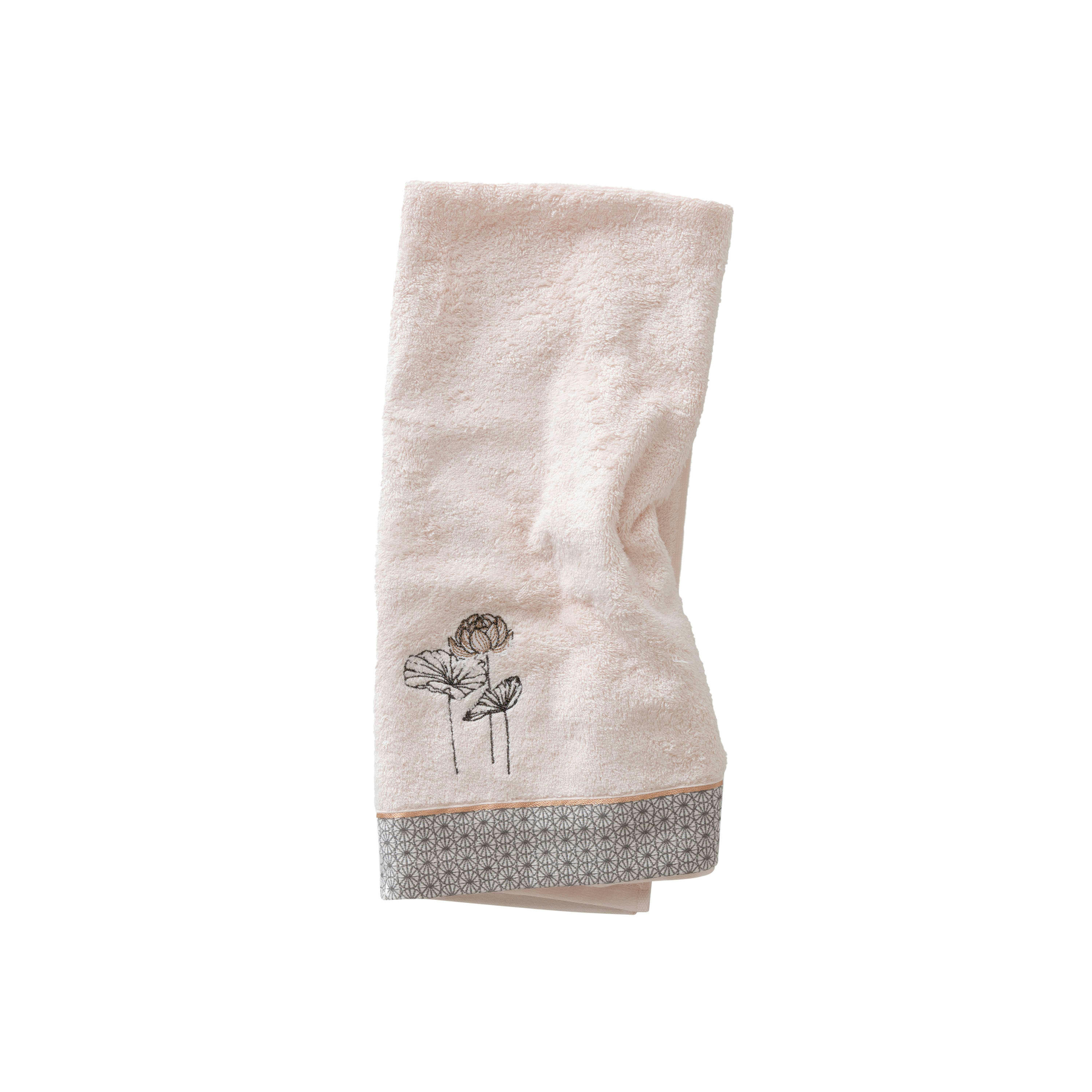 LOTUS - Serviette de toilette Rosee bouclette brodé jacquard rose 50 x 90 cm