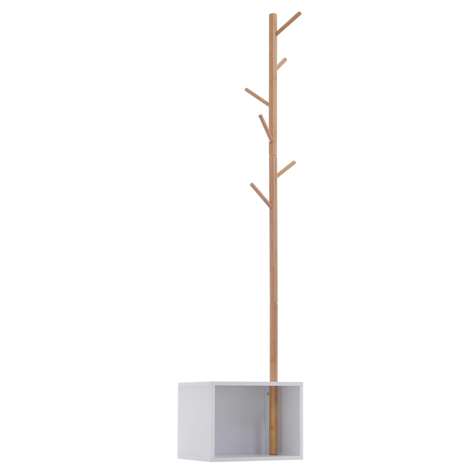 - Meuble rangement porte-manteaux 2 en 1 blanc bois bambou