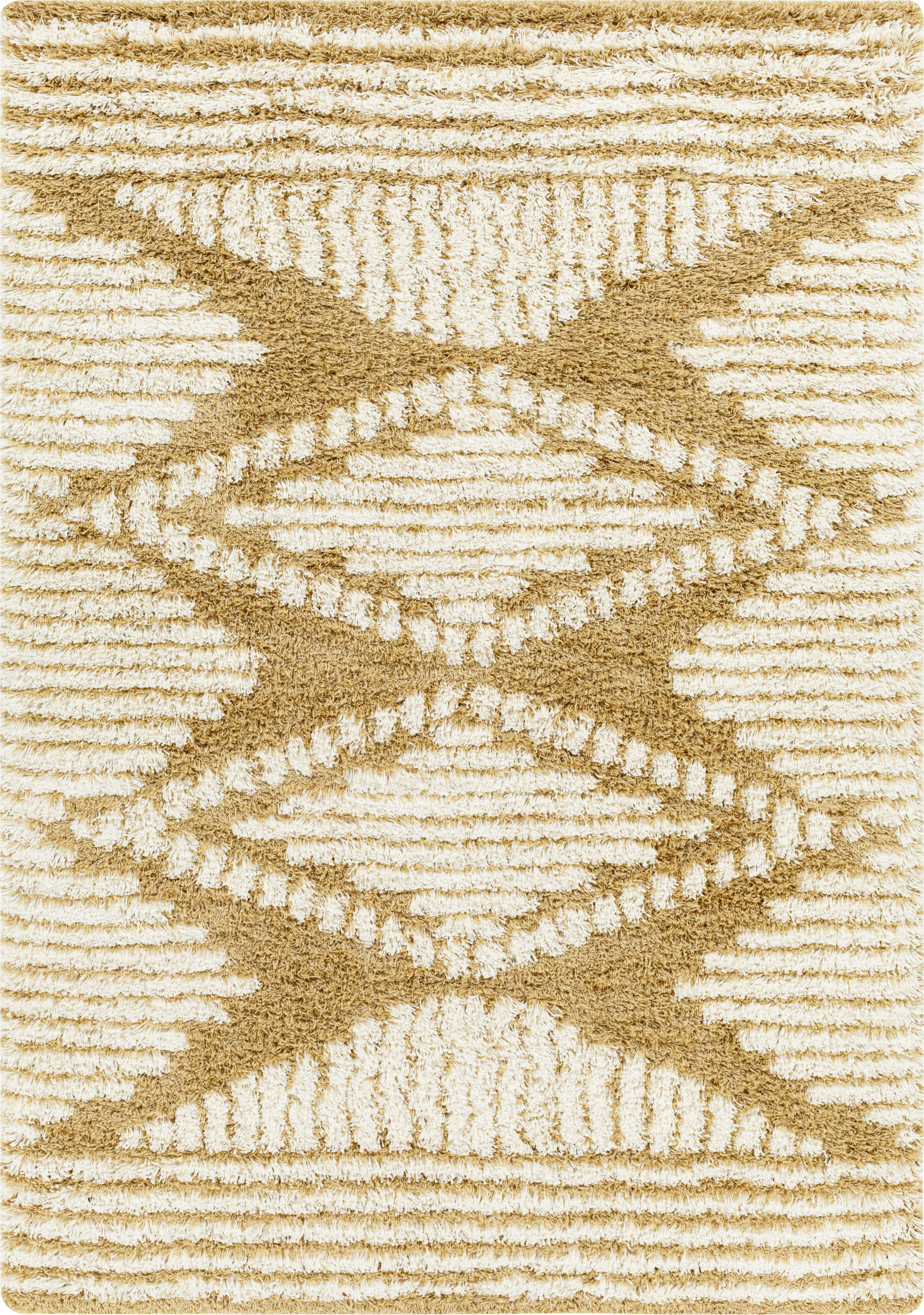 NURIA - Tapis Shaggy Bohème Blanc/Ocre 160x220