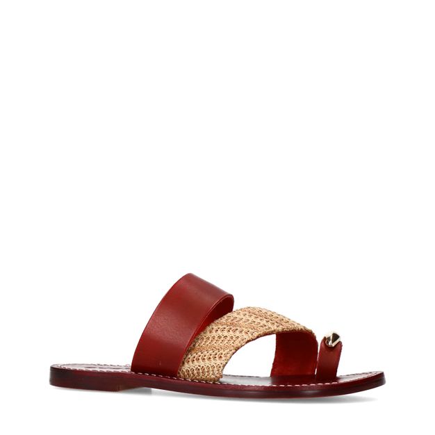 Burgundy leren slippers met goudkleurig detail