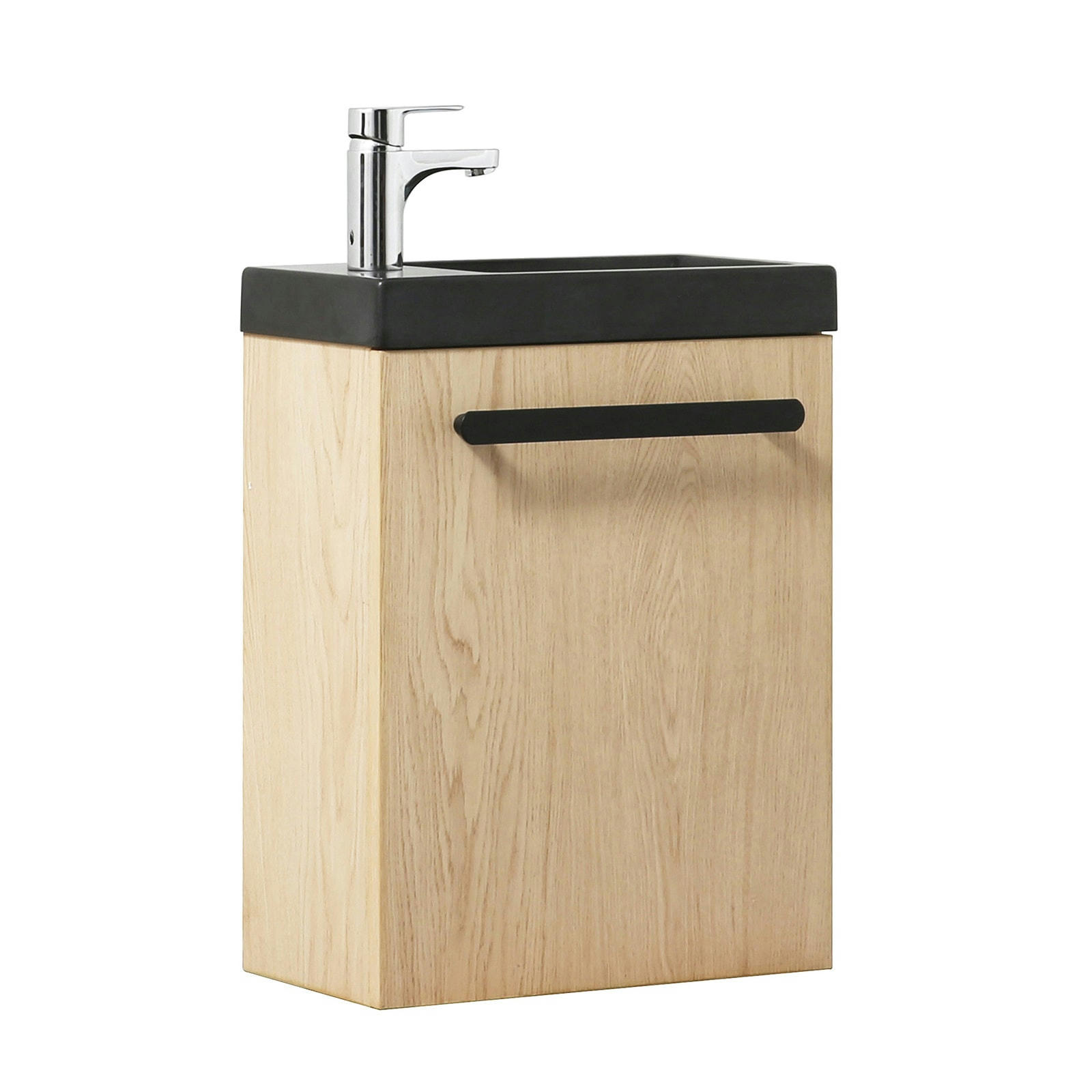 NEVADA - Meuble lave-mains NEVADA Décor chêne vasque noire + robinet chromé