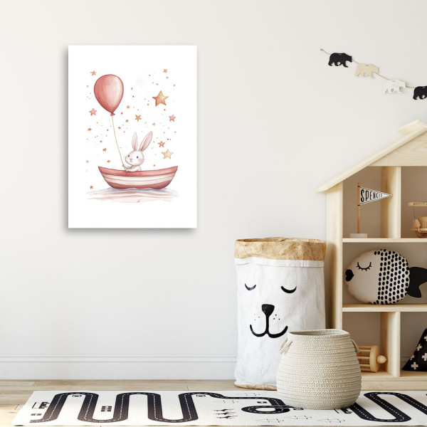 Feeby Obraz dziecięcy, Królik w łódce z balonikiem Boho 40x60