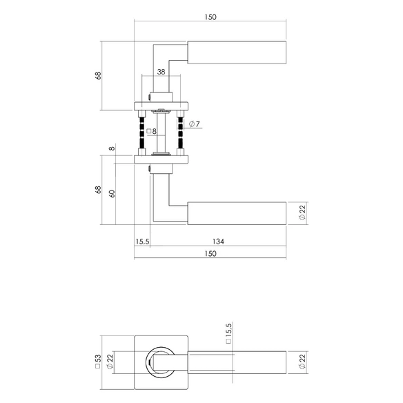 Türdrücker, 53x53x8 mm WC8mm stift