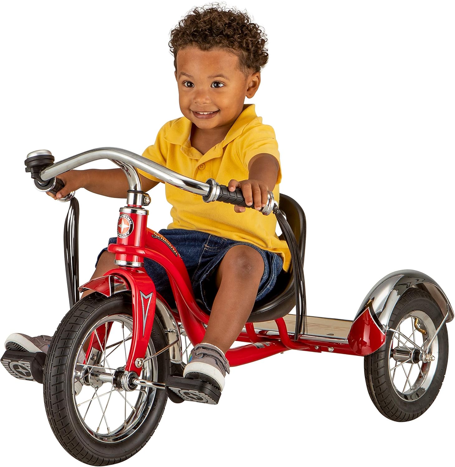 Schwinn Roadster Tricycle, 12 Inch Front Wheel Bike for Kids Ages 2-4, Low Center of Gravity, Retro Steel Frame, Adjustable Seat Grows with your Child, Rear Deck, Tricycle for Toddlers