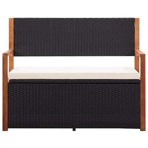 NNEVL Storage Bench 110 cm Poly Rattan and Solid Acacia Wood Black