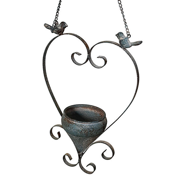 Mangeoire cœur oiseau à suspendre 26x13x78cm