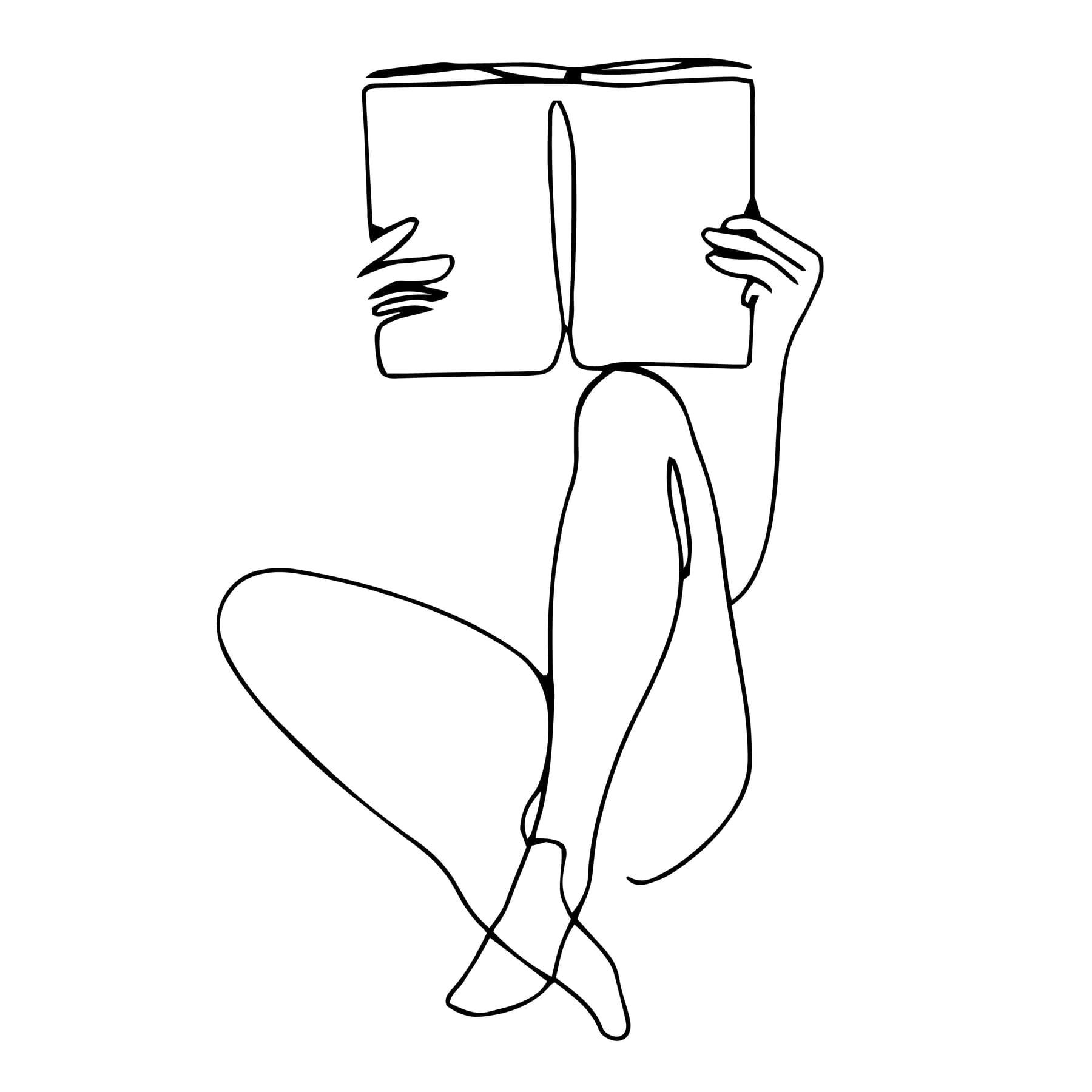 MINIMALISTE - Déco murale la femme qui lit en métal noir 49x79 cm