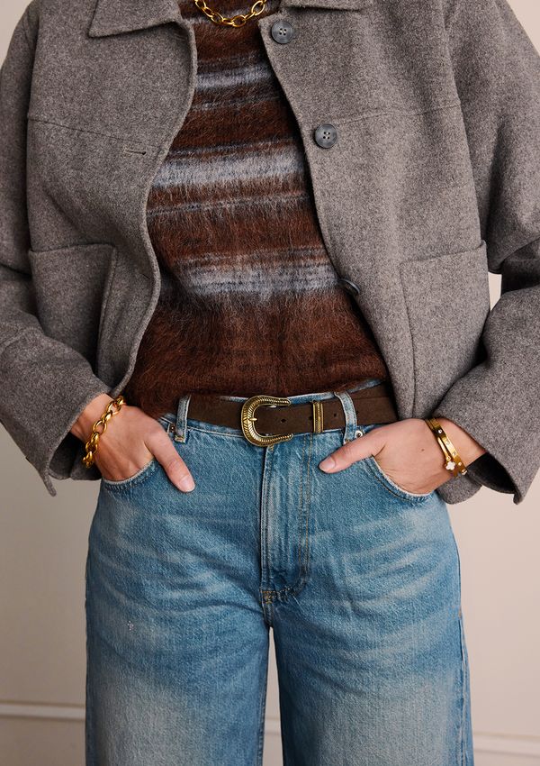 Manfield Donkerbruine suède riem