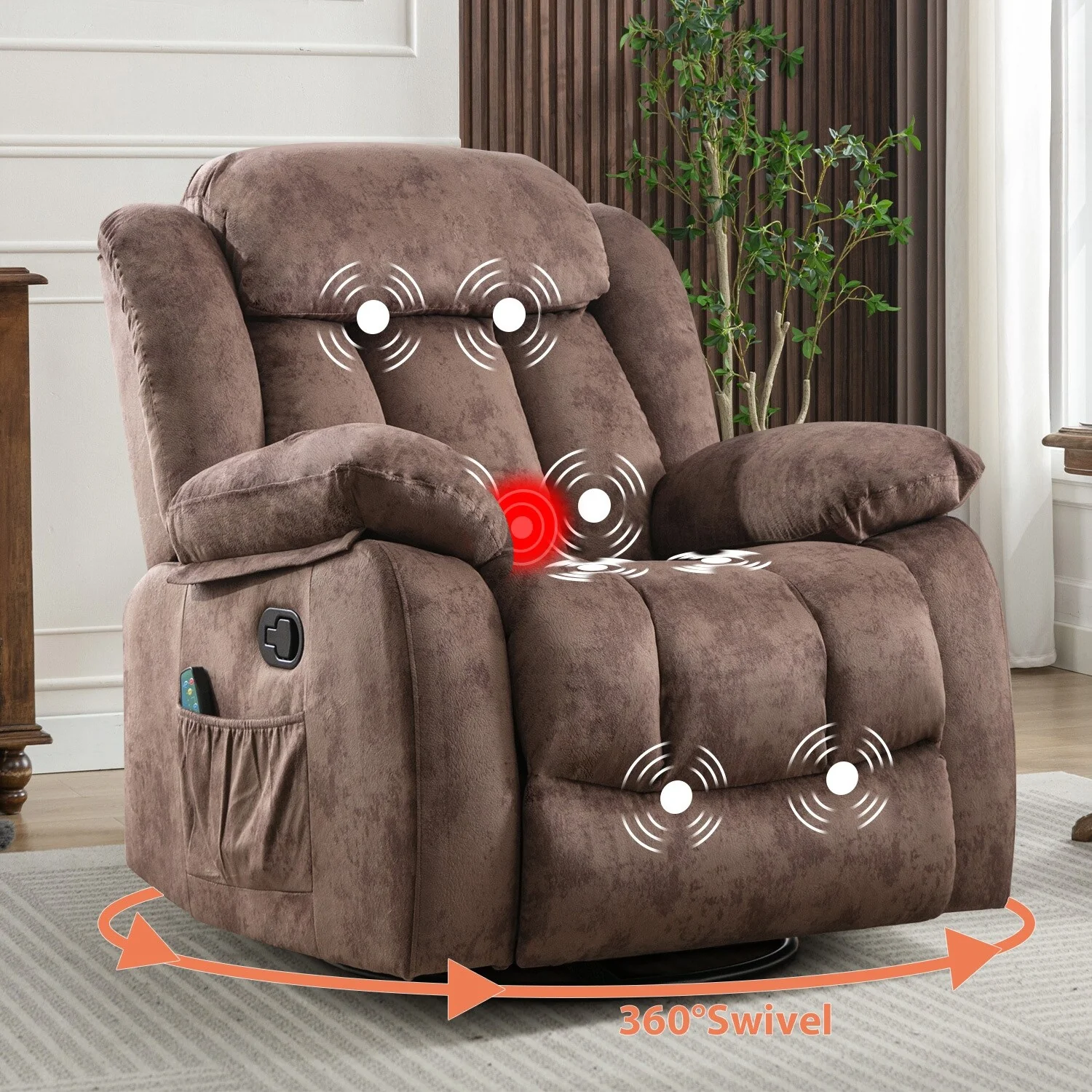 360° Rotatable Swing Manual Massage Rocker Recliner With Heat And Vibration