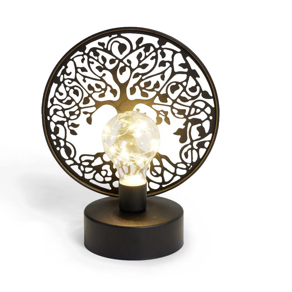 Lanterne LED arbre de vie métal noir 18x10xH21,5cm