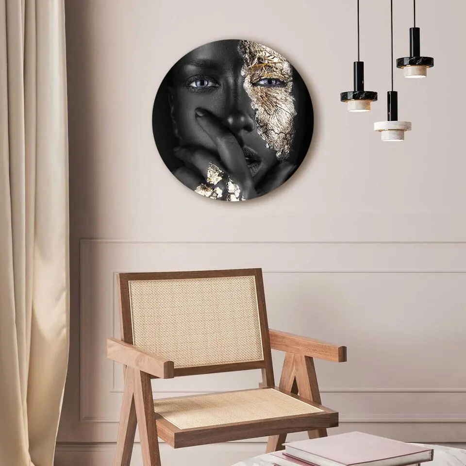 Glasschilderij Gouden hand - &Oslash; 50 - Goudkleurig