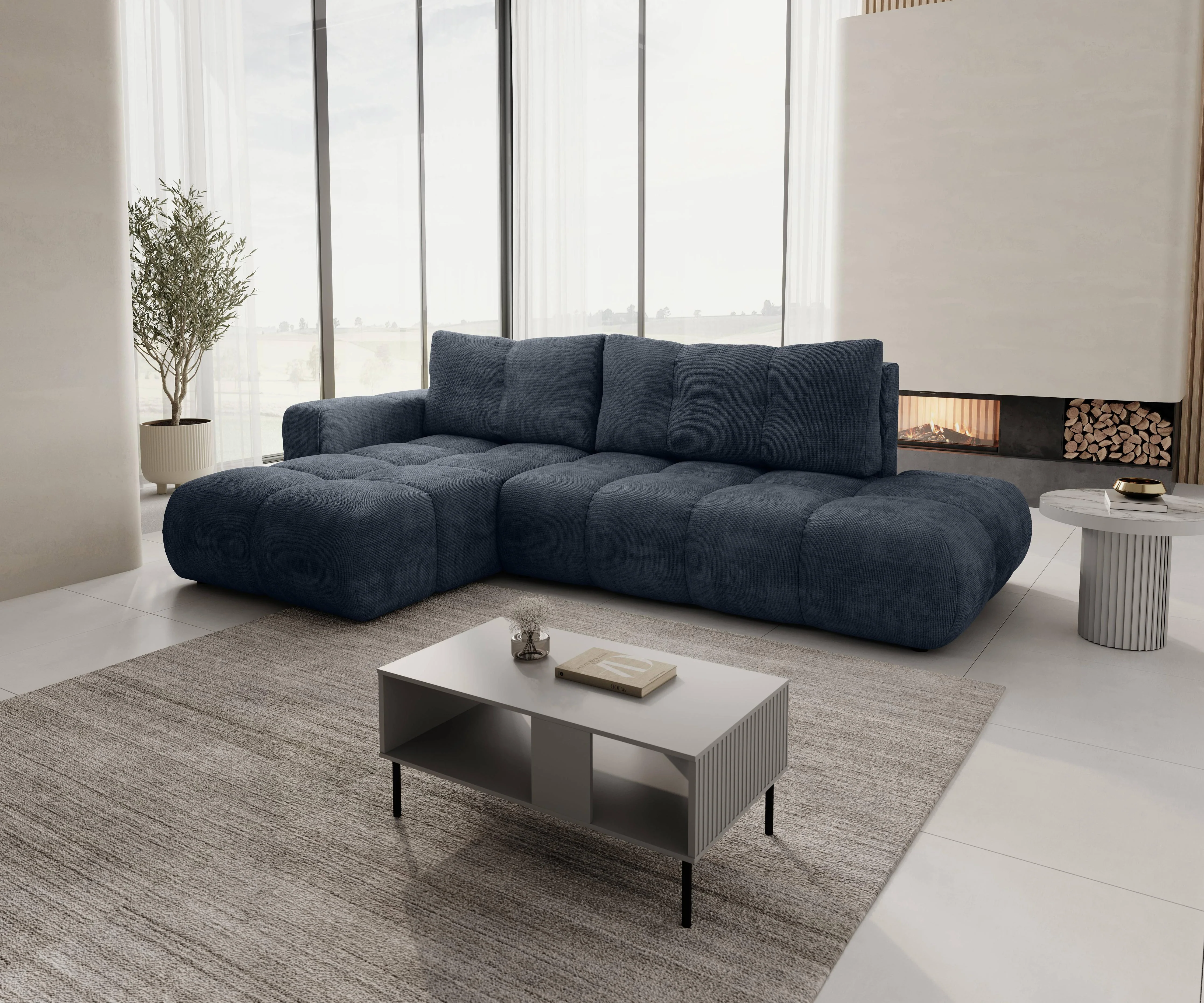 Hoekbank SOLA met slaapfunctie links chenille